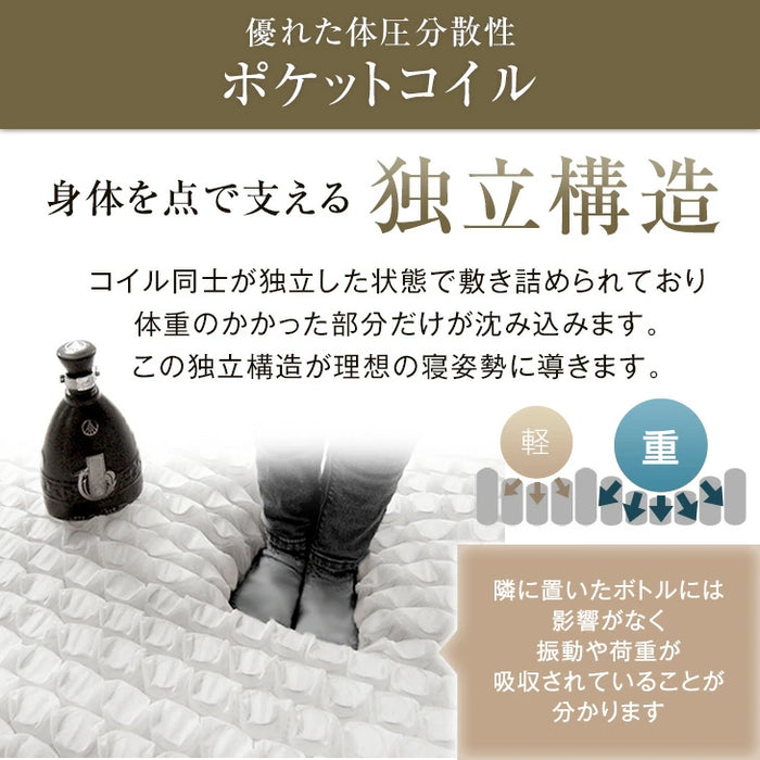 [シングル] 贅沢2層 ポケットコイルマットレス 極厚22cm 高反発ウレタン 抗菌 防臭〔17810160〕
