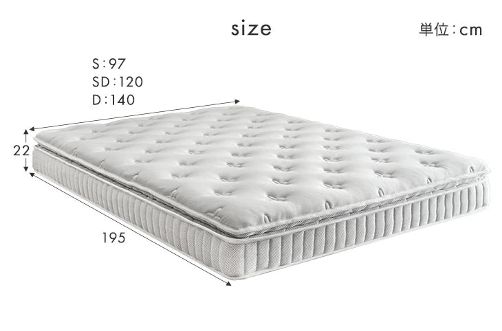 [セミダブル] 贅沢2層 ポケットコイルマットレス 極厚22cm 高反発ウレタン 抗菌 防臭〔17810161〕
