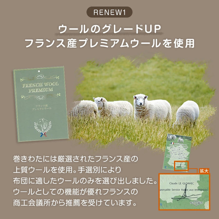 ［2枚セット］RENEW ベッドにぴったり 国産 3層敷布団 コンパクト 羊毛混 綿100％ 抗菌 防臭 小さめ 日本製 軽量 3層 2段ベッド用〔18510034〕