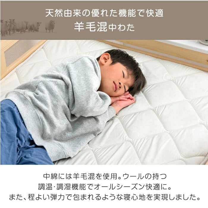 ［2枚セット］RENEW ベッドにぴったり 国産 3層敷布団 コンパクト 羊毛混 綿100％ 抗菌 防臭 小さめ 日本製 軽量 3層 2段ベッド用〔18510034〕