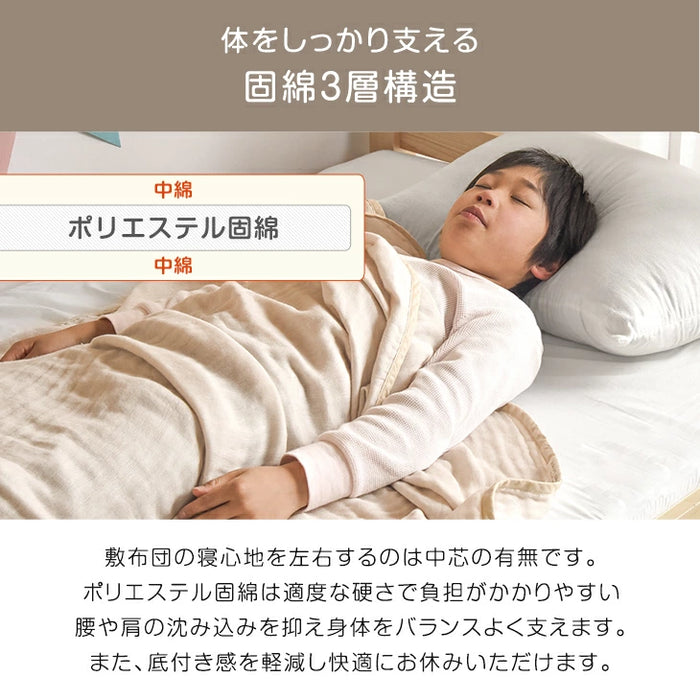 ［2枚セット］RENEW ベッドにぴったり 国産 3層敷布団 コンパクト 羊毛混 綿100％ 抗菌 防臭 小さめ 日本製 軽量 3層 2段ベッド用〔18510034〕