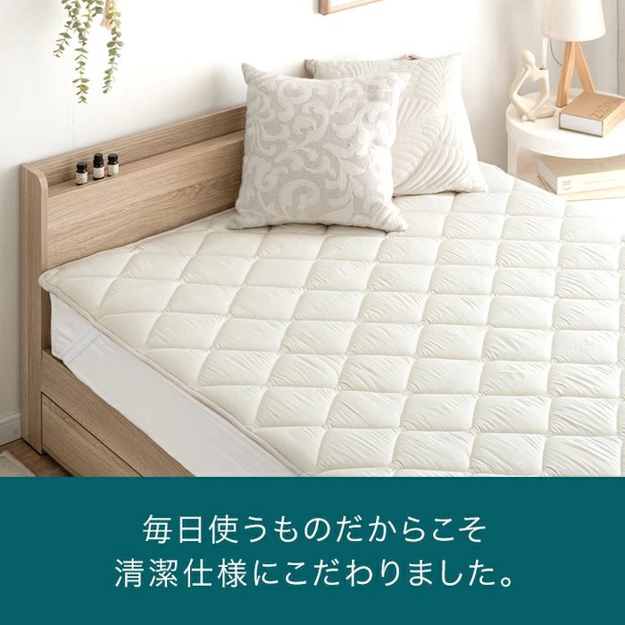 [ダブル] 国産 洗える ベッドパッド ウール 防ダニ 抗菌 防臭  超ボリューム 中綿 厚手 速乾 調湿 調温 日本製 敷パッド〔18510020〕
