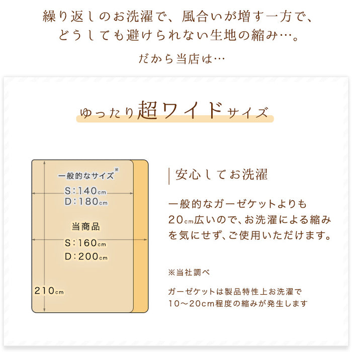 [ダブル] 5重のガーゼケット 丸洗いOK エコテックス認証 肌掛け布団 無添加 洗える〔18900005〕