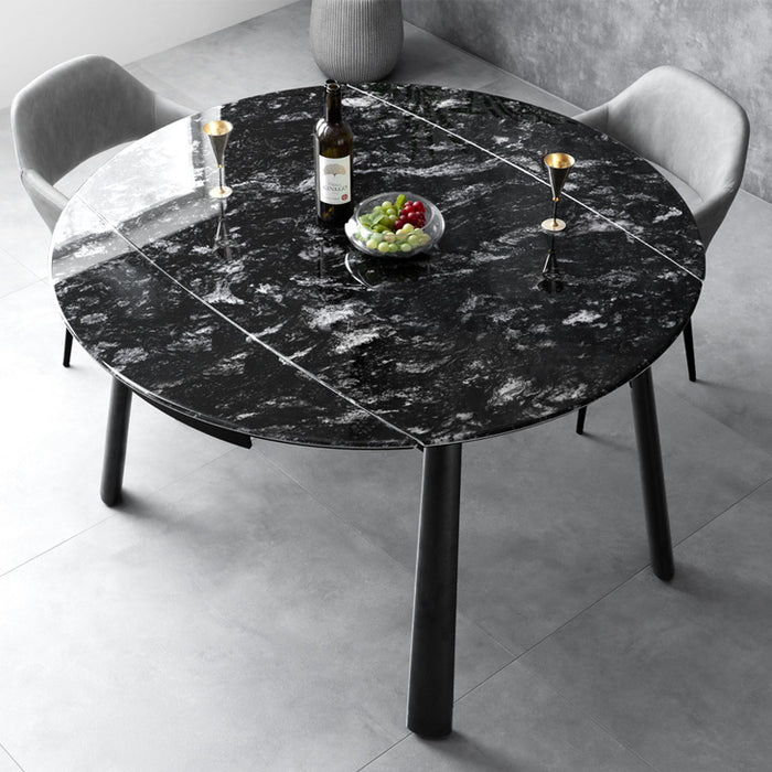 ［幅80/105/130］【玄関渡し】セラミック 3段階伸長式 ダイニングテーブル 単品 円形 伸長式ダイニングテーブル 折りたたみ【超大型商品】〔17000004〕