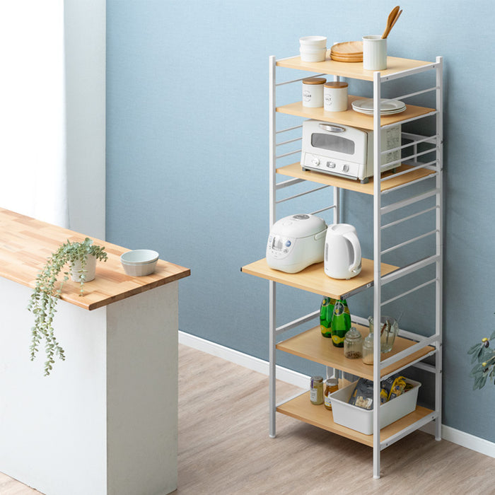 ［幅60cm］レンジ台 高耐荷設計 スライド棚 キッチンラック 食器棚 収納 木目調 ハイタイプ 大型レンジ対応〔49200001〕