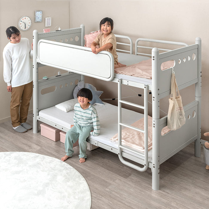 【新発売記念プライス】耐荷重300kg 二段ベッド 耐震仕様 2口コンセント 宮付き スチール シングル コンパクト 分割OK〔17630123〕