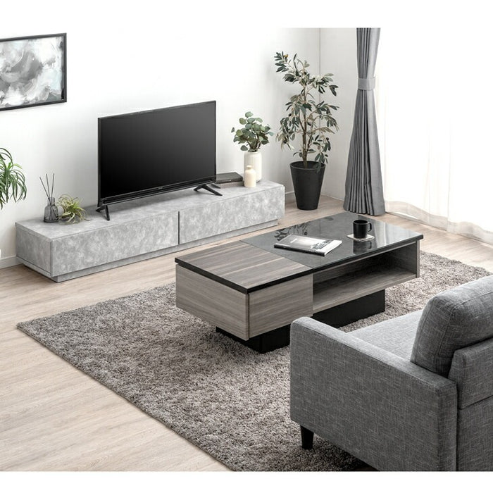 ［幅150］テレビ台 ローボード 国産 完成品 モルタル調 テレビラック 収納 日本製【超大型商品】〔33010061〕