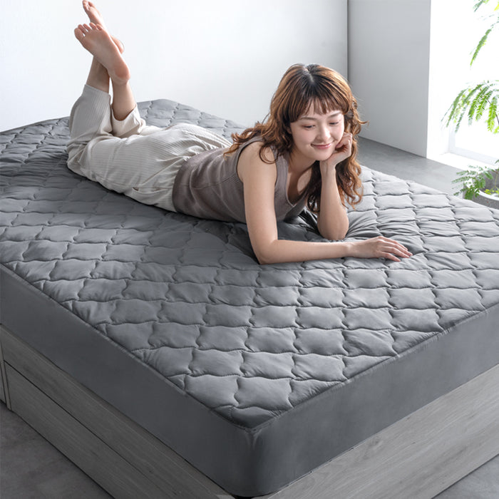 【新発売記念プライス】［ダブル］接触冷感 敷パッド一体型 ボックスシーツ ひんやり 洗える 敷きパッド マットレスカバー 春 夏用 冷感寝具〔81900242〕