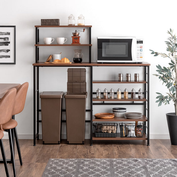 ［幅120］キッチンラック 可動上棚 左右組み換えOK メラミン天板 アジャスター付 キッチン収納 レンジ台〔45400094〕