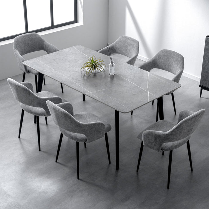 ［幅140cm］ダイニングテーブルセット 7点セット 6人掛け セラミック天板 長方形 大理石調 ストーン調 黒脚 ダイニングチェアセット【超大型商品】【玄関渡し】〔99901081〕