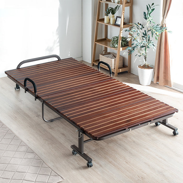 [シングル] 19万台突破!! ワンタッチ 折りたたみベッド 耐荷重300kg 桐すのこ 床傷防止PUキャスター キャスター付 すのこベッド〔17610050〕