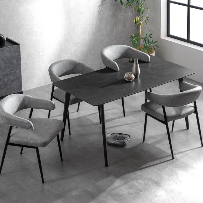 ［幅160］ダイニングテーブルセット 5点セット セラミック お掃除ロボット対応 肘付き 北欧【超大型商品】【テーブル搬入設置込み】〔99994401〕