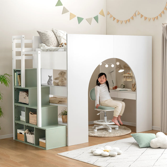 【新発売記念プライス】ロフトベッド シングル 木製 階段 収納 デスク 学習机 システムベッドHIDE-A ARCH 【超大型商品】〔49600384〕