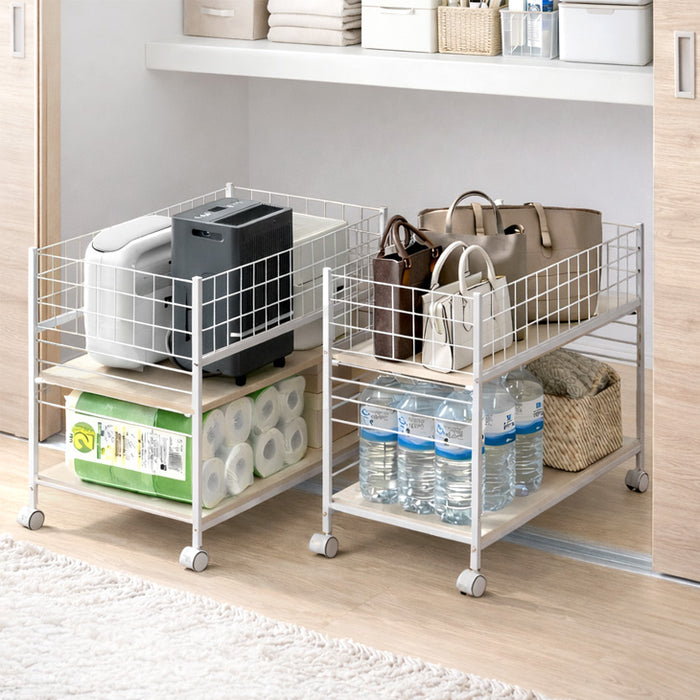 【新発売記念プライス】［幅44cm］2台セット 押入れ収納 キャスター付き 2段 大容量 高さ調節 スチール クローゼット収納〔99900125〕