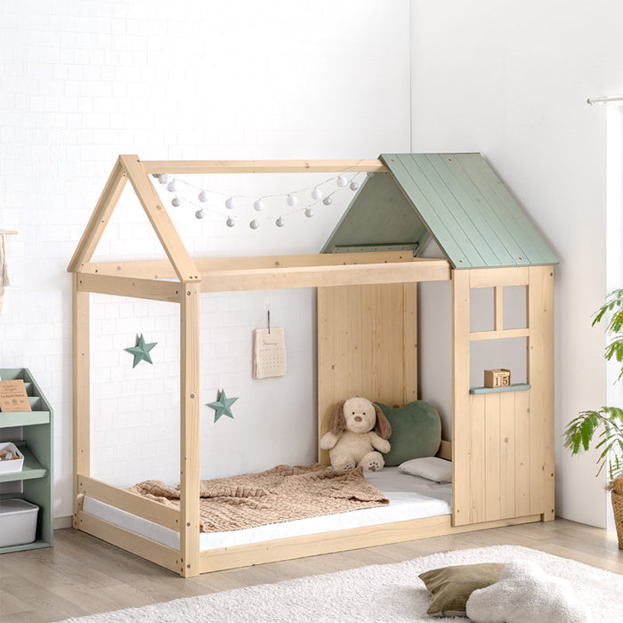 秘密基地になる キッズベッド 屋根付き 左右組み替えOK ロータイプ HIDE-A ROOF 【玄関渡し】【超大型商品】〔49600385〕