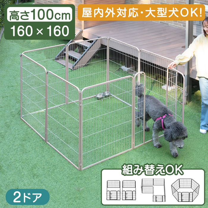 【アウトレット 旧仕様品】［2ドア・高さ100cm］バリアフリー ペットサークル ハイタイプ スチール 高さ ライトグレー〔8390000603・out3007〕
