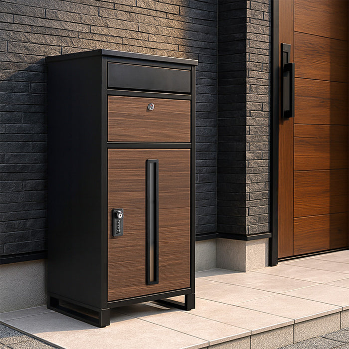 【新発売記念プライス】押し込み式 宅配ボックス ポスト一体型 大容量 135L ゼロリターン 脚付き〔17600226〕