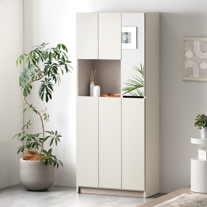 【美品】シューズボックス ミラー付き 組立済み 汚れ防止シート付き ※即購入可 幅75cm］シューズボックス ミラー付き 国産 完成品 ハイタイプ 大容量