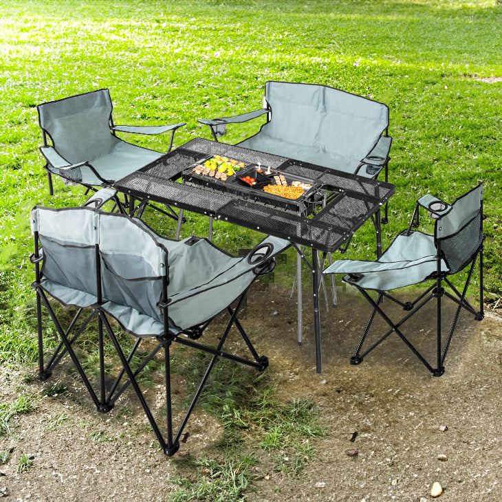 バーベキューコンロ、テーブルセット他、一式 バーベキューコンロ 6点セット メッシュテーブル チェア 4脚