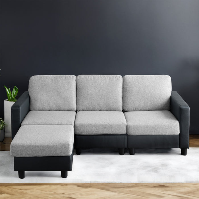 カウチソファ 洗えるカバーリング お掃除ロボ対応 コンパクト 3人掛け ポケットコイル オットマン付 コーナーソファ〔42500023〕