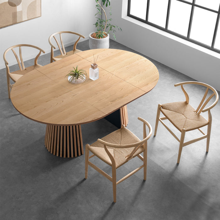 ［幅120-180cm］伸長式 ダイニングテーブルセット 5点セット 4人掛け 円形 木製 格子脚 北欧 【玄関渡し】【超大型商品】〔99901310〕