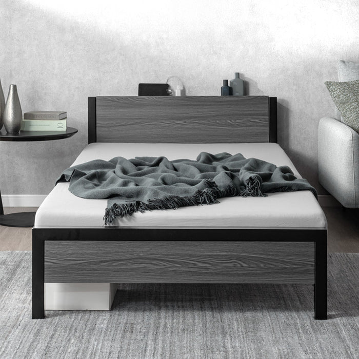 【新発売記念プライス】［シングル］超スピード組立 ベッドフレーム 2コンセント付 高耐荷重300kg 宮付き 北欧 スチールベッド〔17600195〕