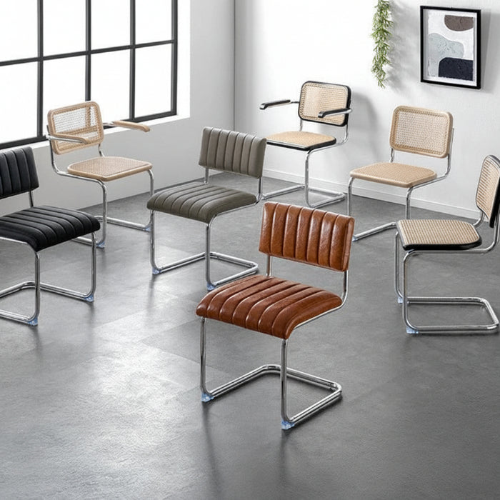 ［単脚］［ラタン肘付き］ラタンチェア アームレス シルバー脚 天然ラタン ダイニングチェア〔84400018〕