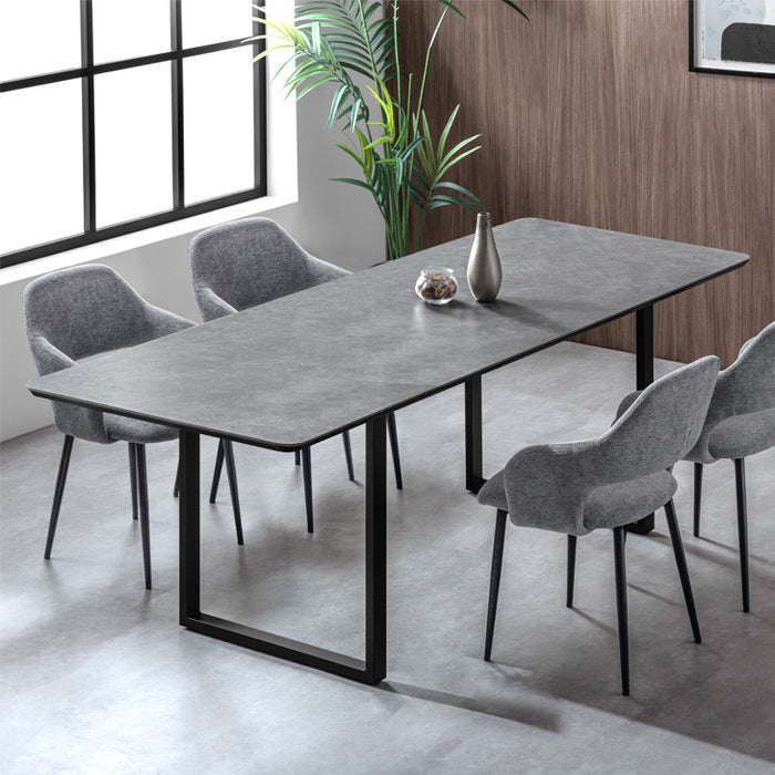 【アウトレット 旧仕様品】[幅180cm] 4人掛け セラミック ダイニングテーブル 単品 黒脚 大理石調 ストーングレー（ラインなし）【超大型商品】〔8440000604・out2962〕