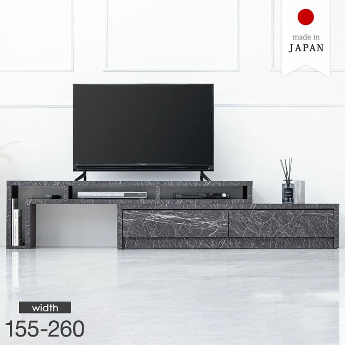 ［幅155-260］ 伸縮式 テレビ台 大理石調 完成品 マーブル柄〔20010005〕