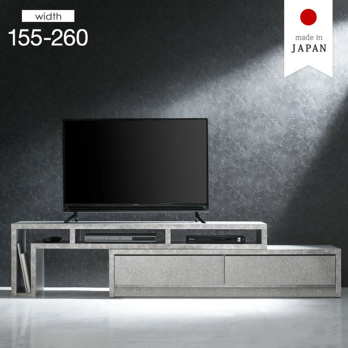 ［幅155-260］伸縮式 テレビ台 セラミック調 完成品 ローボード おしゃれ 日本製〔20010005〕