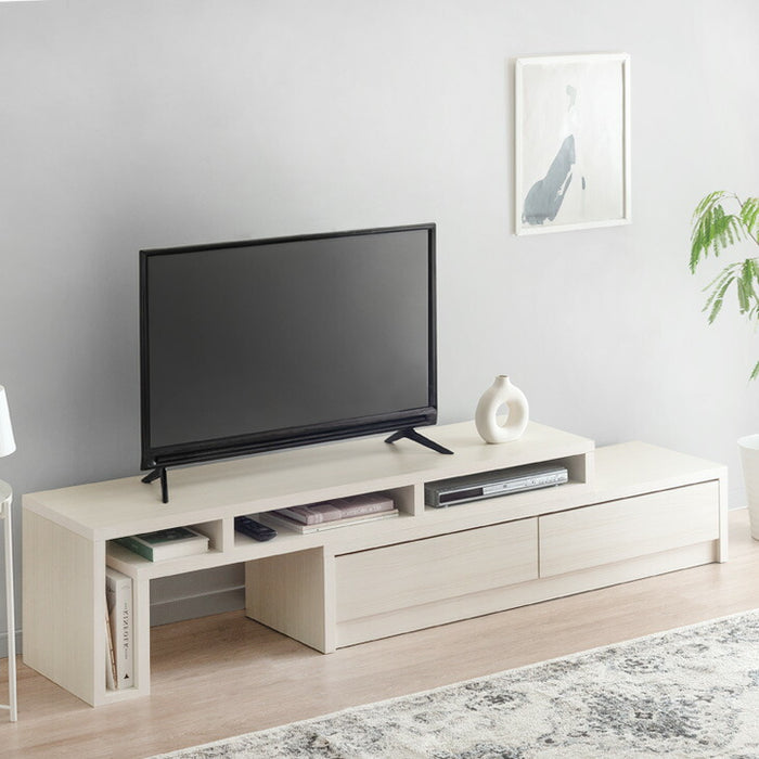 ［幅155-260］伸縮式 テレビ台 セラミック調 完成品 ローボード おしゃれ 日本製〔20010005〕