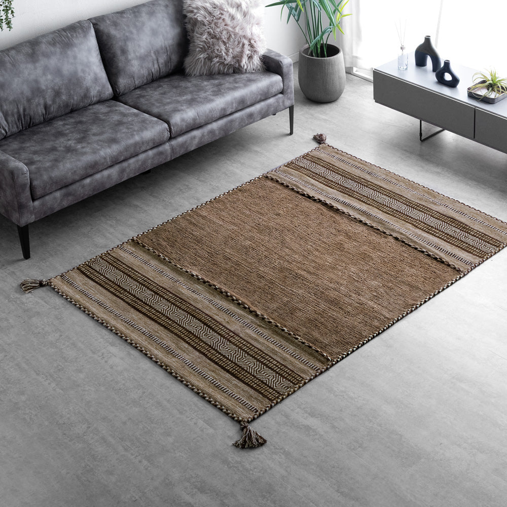【完売品】大判(140×200cm)手織りインドキリムラグ/インド綿・ブルー 140×200㎝]【在庫限り！訳あり価格】 手織り キリムラグ インド