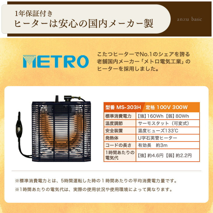 ［3点セット］パーソナル こたつ 一人用 高さ3段階調節 ハイタイプ 長方形 コンパクト おしゃれ〔21300132〕