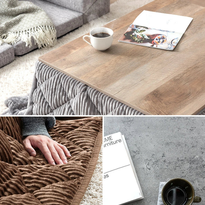 ［2点セット］こたつ テーブル 掛布団付き 長方形 木目調 300W 石英管ヒーター コンパクト 1年保証 コードフック〔21300147〕