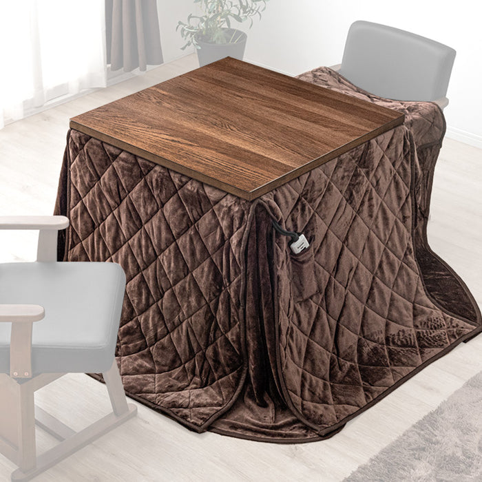 ［2点セット］速暖2秒! 600Wハロゲンヒーター こたつ 80×80 正方形 掛布団 オーク 天然木 おしゃれ 高脚 ダイニングこたつ 2人掛け ハイタイプ〔21300152〕