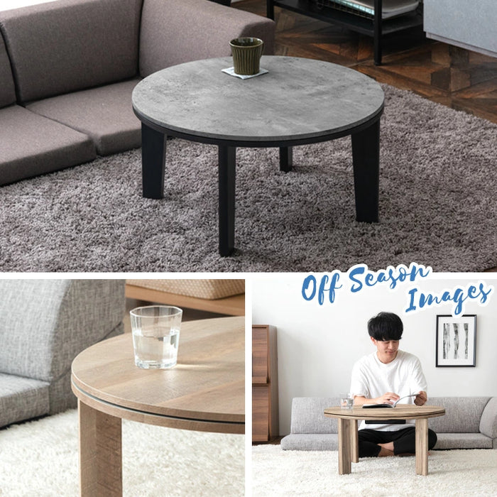 ［2点セット］こたつ テーブル 掛布団付き 円形 木目調 300W 石英管ヒーター コンパクト 1年保証 コードフック〔21300170〕