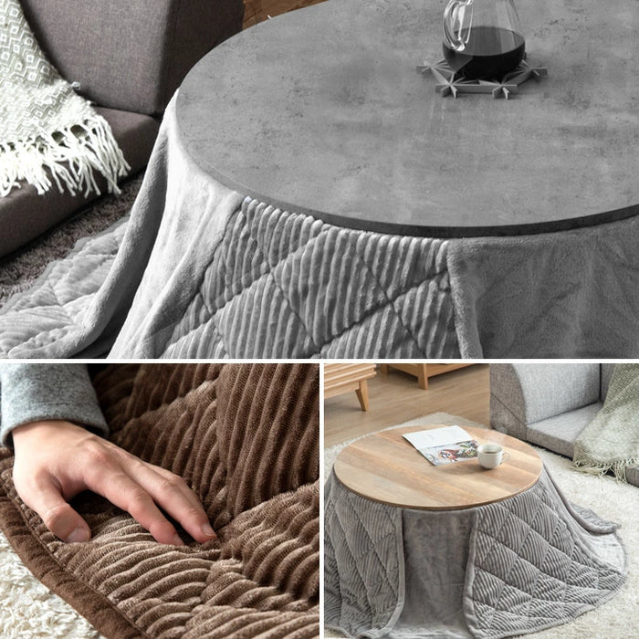 ［2点セット］こたつ テーブル 掛布団付き 円形 木目調 300W 石英管ヒーター コンパクト 1年保証 コードフック〔21300170〕