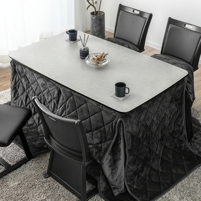 ［2点セット］高耐久メラミン天板 ダイニングこたつ テーブル 掛布団  4人掛け 手元コントローラー 600w ハロゲンヒーター【玄関渡し】〔21310153〕