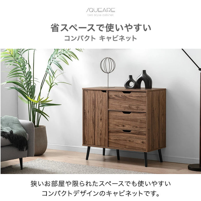【新発売記念プライス】［幅80cm］キャビネット サイドボード チェスト サイドチェスト 扉付き 脚付き 収納棚 収納 リビング収納 収納家具 スリム キャスター付き 奥行40 石目調 木目調〔21310164〕