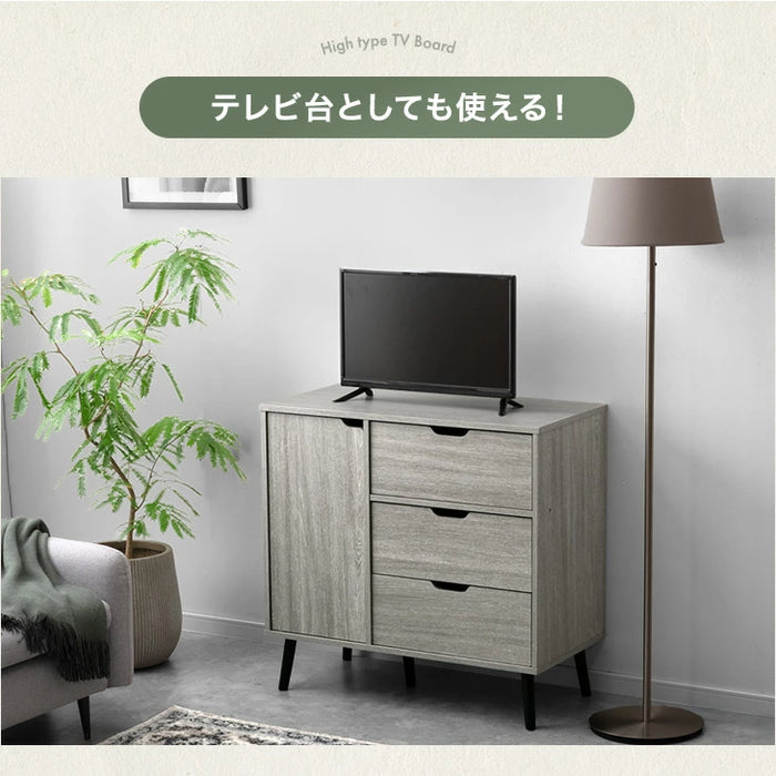 【新発売記念プライス】［幅80cm］キャビネット サイドボード チェスト サイドチェスト 扉付き 脚付き 収納棚 収納 リビング収納 収納家具 スリム キャスター付き 奥行40 石目調 木目調〔21310164〕