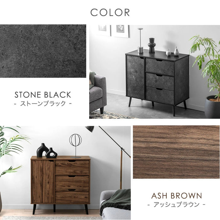 【新発売記念プライス】［幅80cm］キャビネット サイドボード チェスト サイドチェスト 扉付き 脚付き 収納棚 収納 リビング収納 収納家具 スリム キャスター付き 奥行40 石目調 木目調〔21310164〕