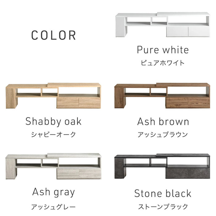 ［幅95-166］伸縮テレビ台 コーナー 収納 ロータイプ 収納棚 引き出し コンパクト 木製 32型 46型 50型 52型 55型〔21310165〕