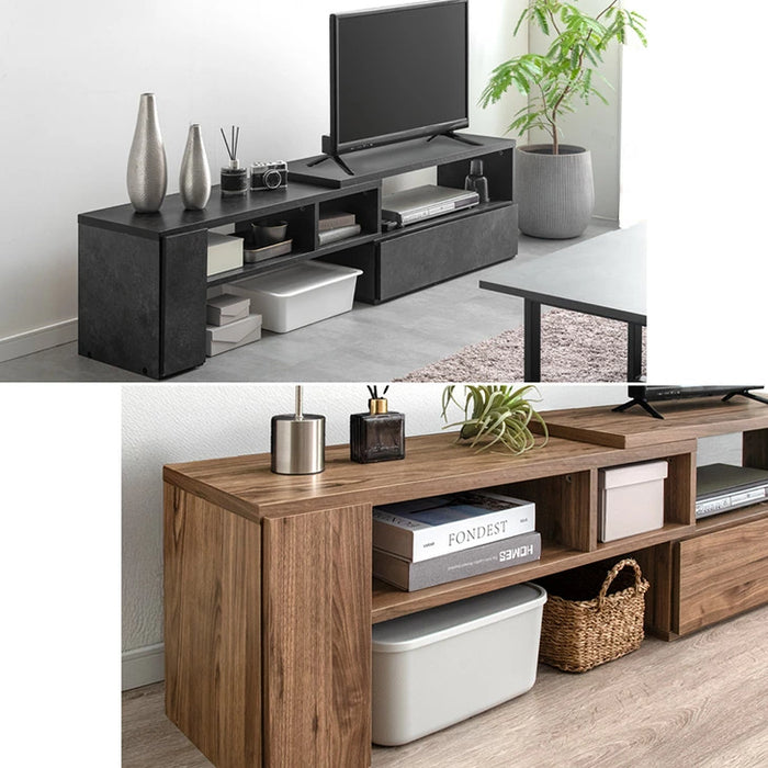 ［幅95-166］伸縮テレビ台 コーナー 収納 ロータイプ 収納棚 引き出し コンパクト 木製 32型 46型 50型 52型 55型〔21310165〕