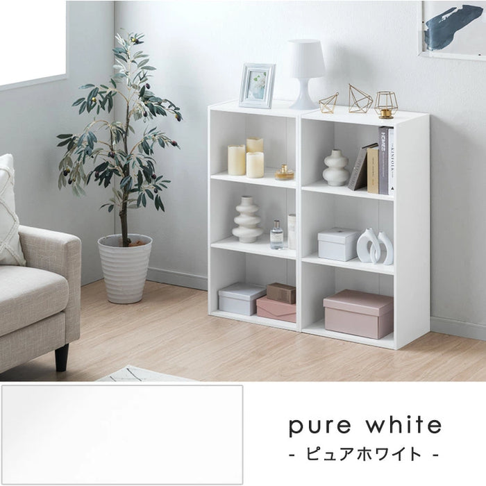 ［2個セット］マルチレイアウト カラーボックス 3段 幅45 奥行30 木目調 石目調 横置き 棚 本棚 収納棚〔21310168〕