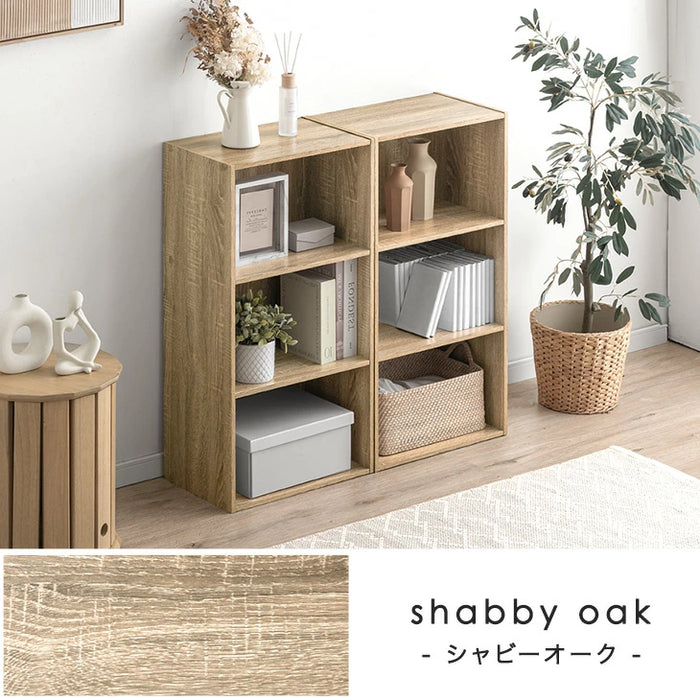 ［2個セット］マルチレイアウト カラーボックス 3段 幅45 奥行30 木目調 石目調 横置き 棚 本棚 収納棚〔21310168〕