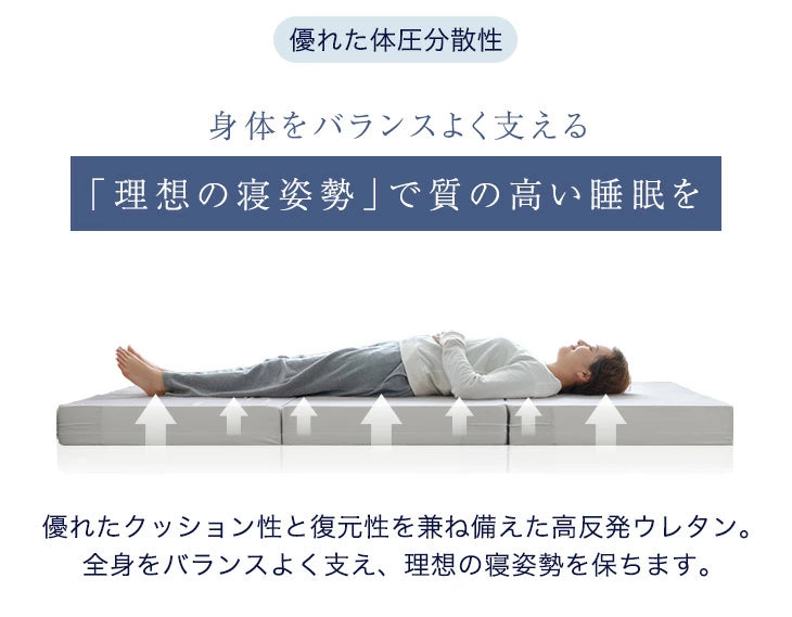 [シングル] 国産 純高反発マットレス 5cm 三つ折り 150N〔23300037〕