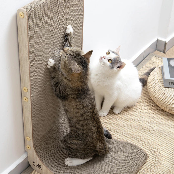 ［4個］木目調 爪とぎスタンド L字型 縦置き 猫用 省スペース おしゃれ 猫用品 〔23500014〕