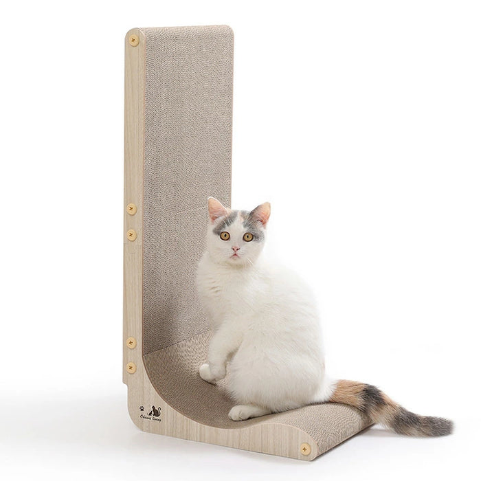［4個］木目調 爪とぎスタンド L字型 縦置き 猫用 省スペース おしゃれ 猫用品 〔23500014〕