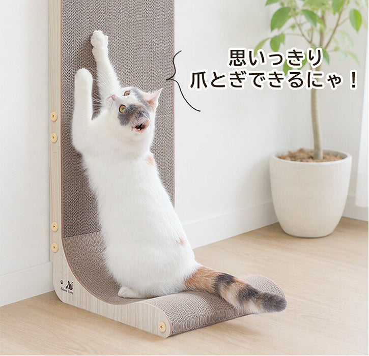 ［1個］木目調 爪とぎスタンド L字型 縦置き 猫用 省スペース おしゃれ 猫用品 〔23500013〕