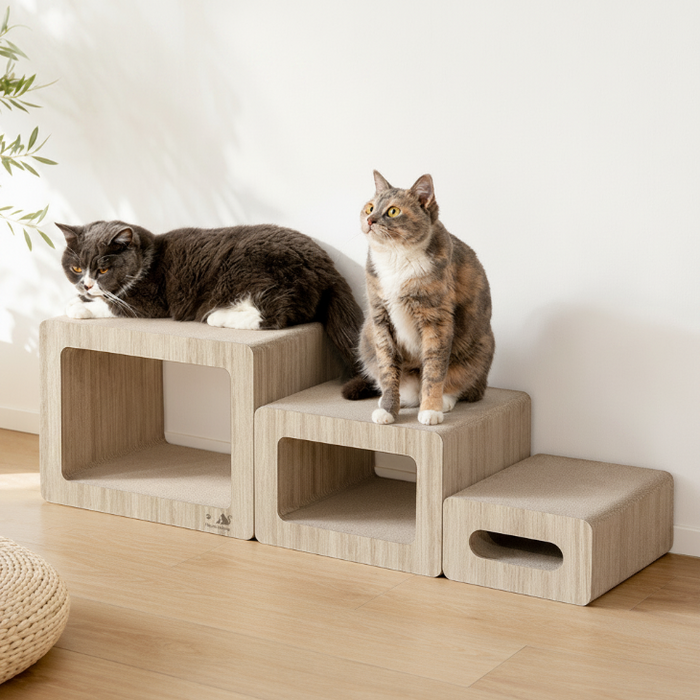キャットステップ 爪とぎ付 木目調 猫用品 省スペース 〔23500015〕